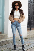 R&B | Zweifarbige Kragenflauschjacke