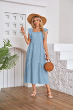 R&B | Kleid mit plissiertem Saum und eckigem Ausschnitt, schulterfrei