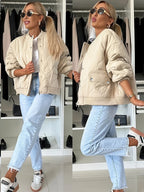 R&B | Gequiltete Jacke Farbblock Warmer Pufferjacke Reverskragen und Taschen Ideal für Frühling/herbst