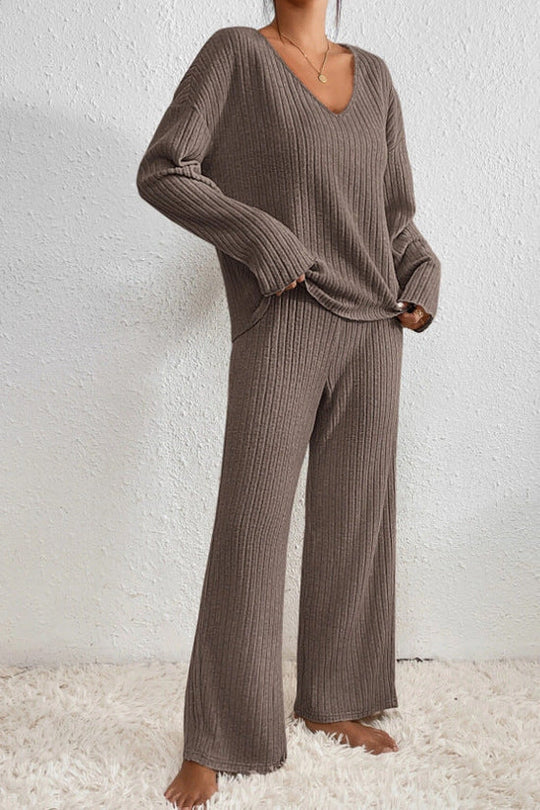 R&B | Damen Rippstrick Zwei-Teilen Loungewear Set