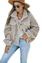 Unifarbene Plüsch Fleece Jacke Mit Knopfleiste
