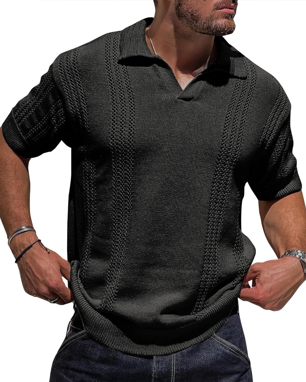 R&B | Hohles POLO-Shirt mit V-Ausschnitt