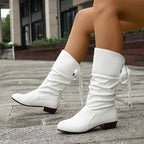 R&B | Damenmode Schnürung Chunky Heel Stiefel Bis Zur Wade