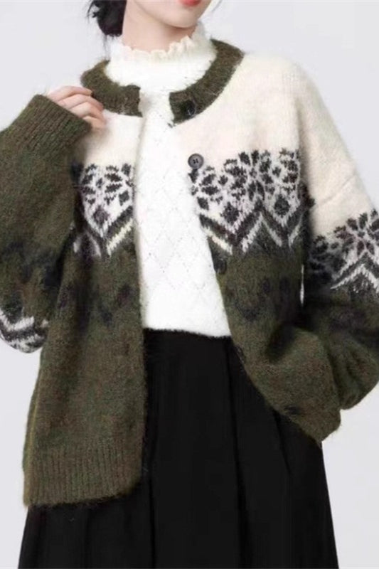 R&B | Retro Nordic Weihnachten Schneeflocke Jacquard Strickjacke