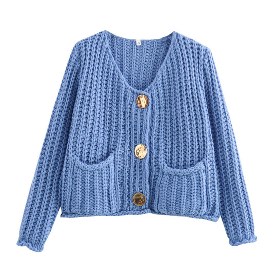 R&B | Gemütlicher Chic Damenstrickjacke mit Knöpfen und Taschen