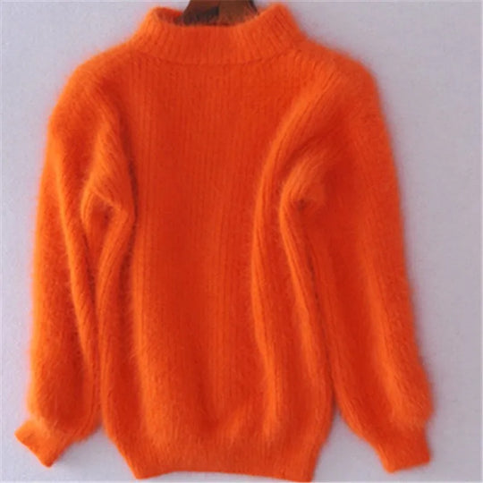 R&B - Lockere gestrickte einfarbige Pullover - Vintage Angora Pullover