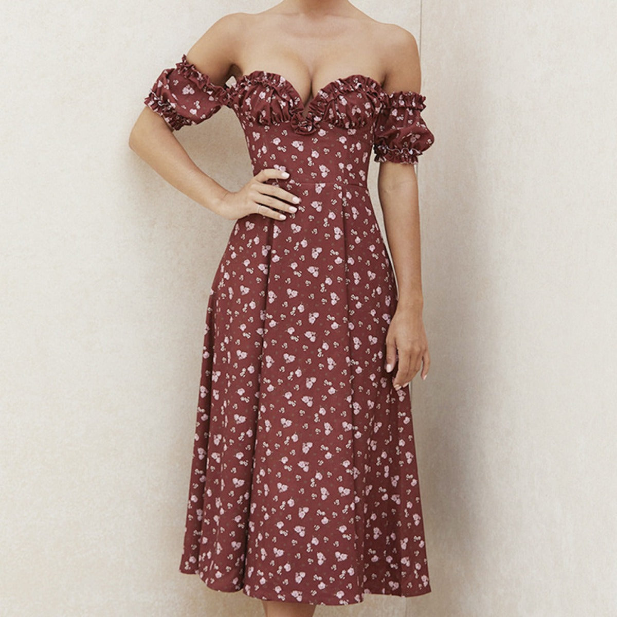 R&B | Geschlitztes Blumenkleid schulterfreies Röhrentop-Kleid