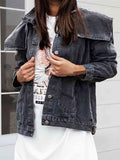 R&B | Kragenhals Knopfverschluss Denimjacke