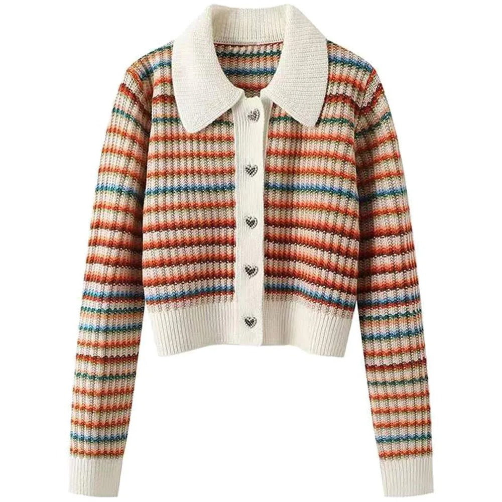 R&B | Gestreifte Strickjacke mit Kragen