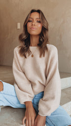R&B | Beiger Strickpullover für Frauen