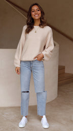 R&B | Beiger Strickpullover für Frauen