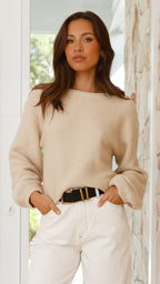 R&B | Beiger Strickpullover für Frauen