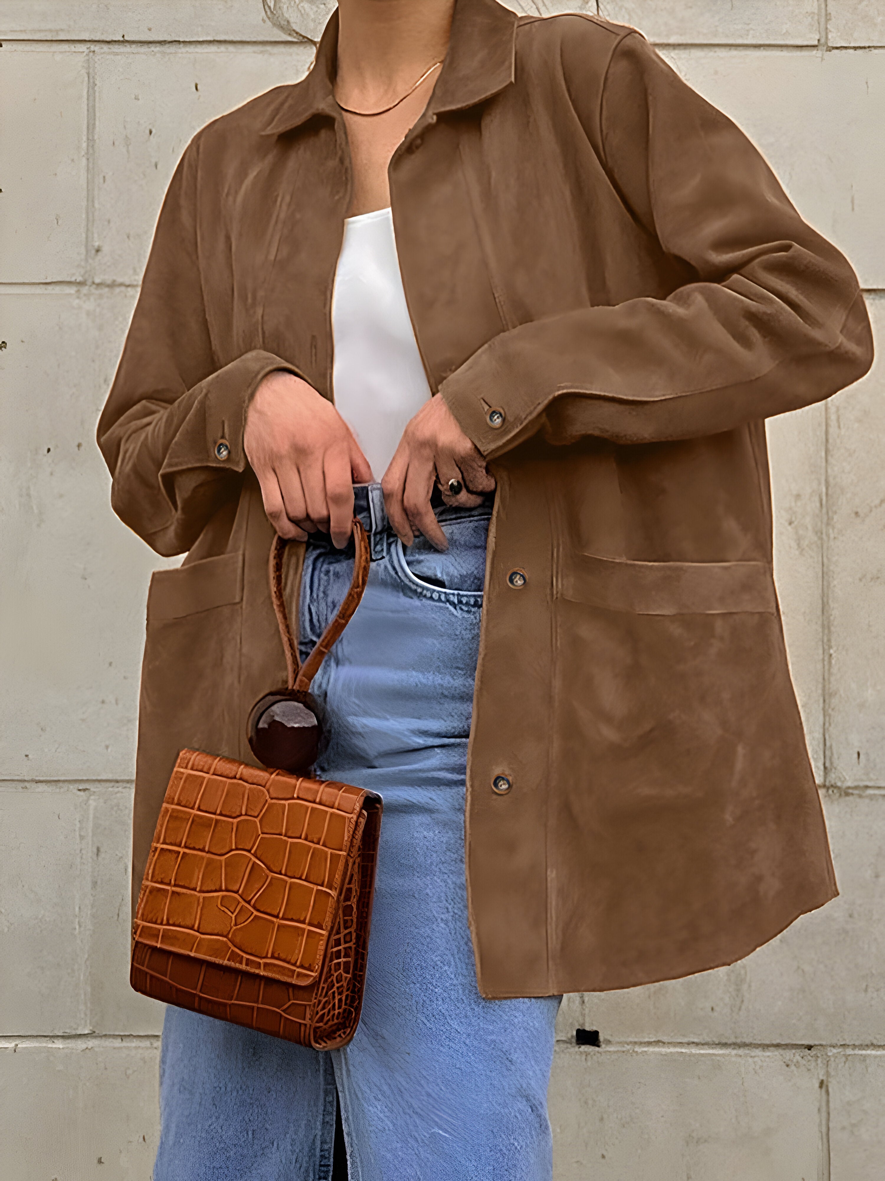 R&B | Damen Oversized Trendy Wildleder Stil Jacke