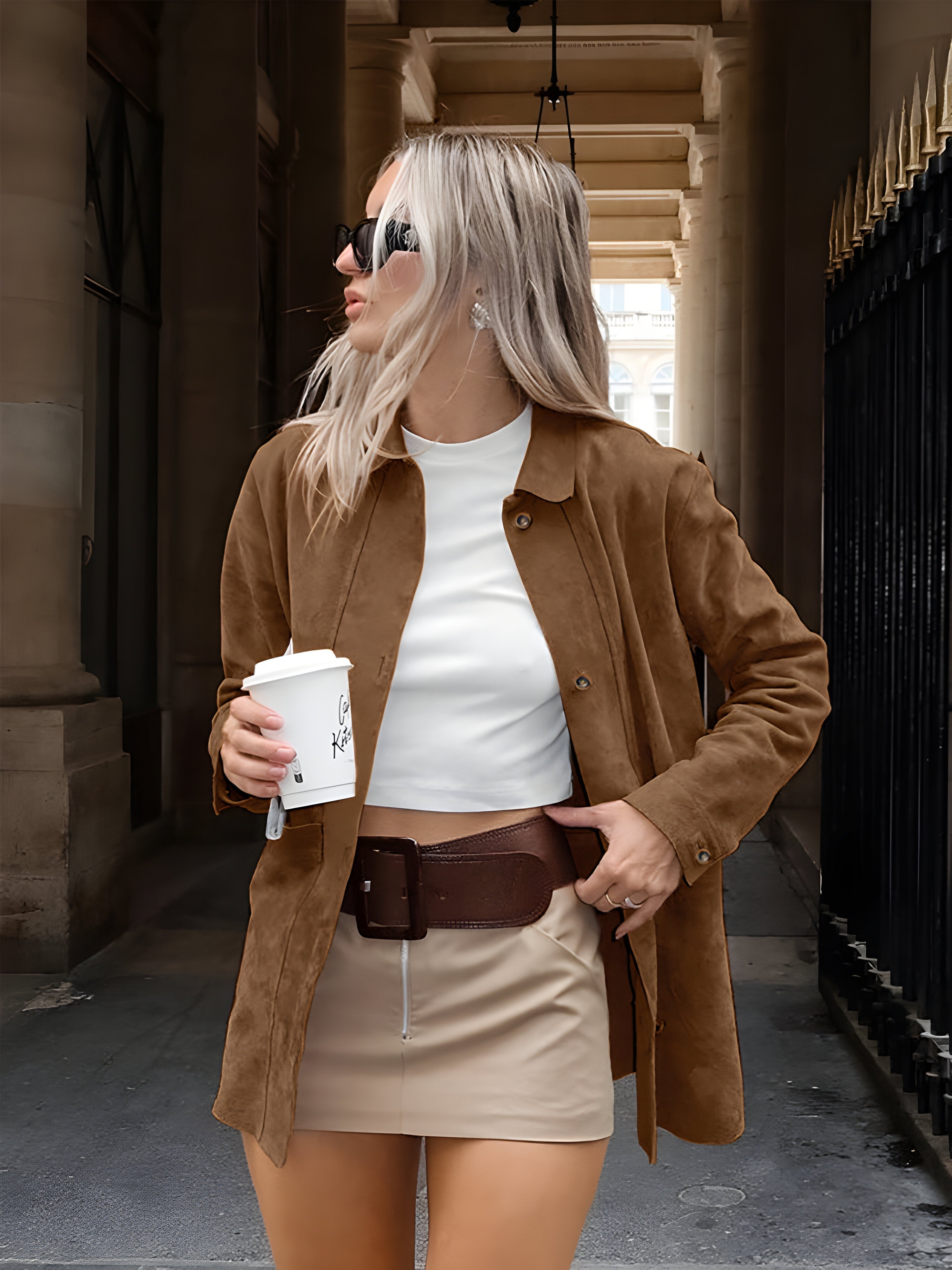 R&B | Damen Oversized Trendy Wildleder Stil Jacke