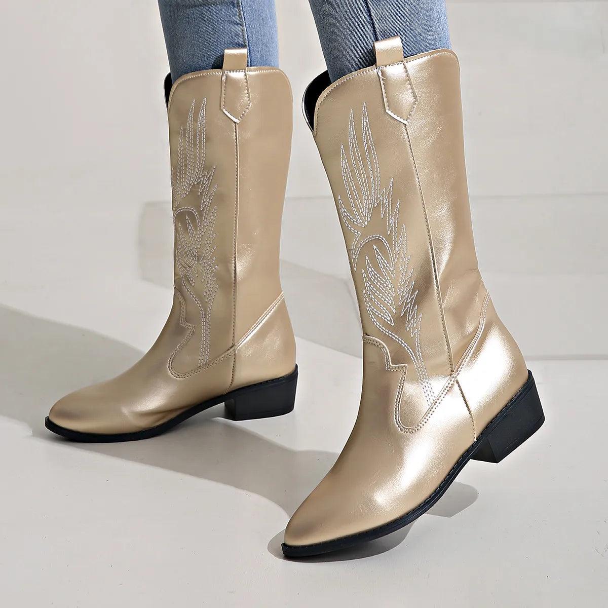 Bequeme Weiche Elegante Robuste Breite Western Stiefel R&B