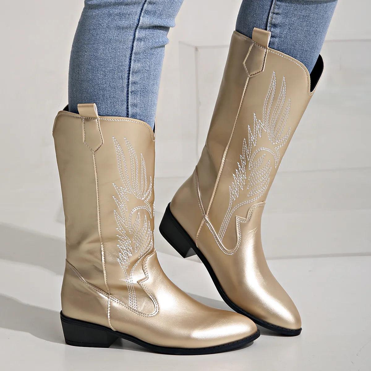 Bequeme Weiche Elegante Robuste Breite Western Stiefel R&B