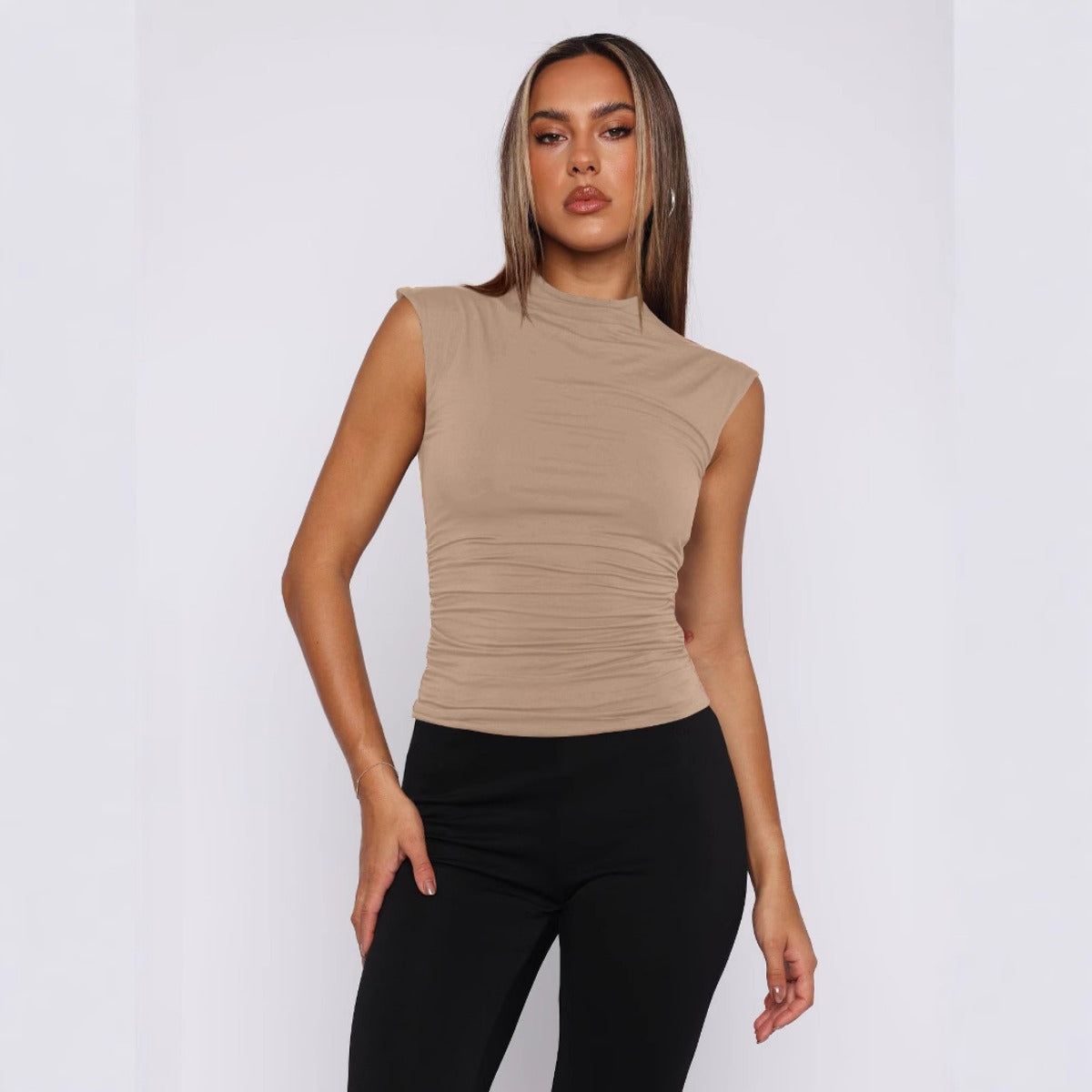 R&B | Semi-Rollkragen einfarbig slim-fit ärmellose Spice Girl Weste
