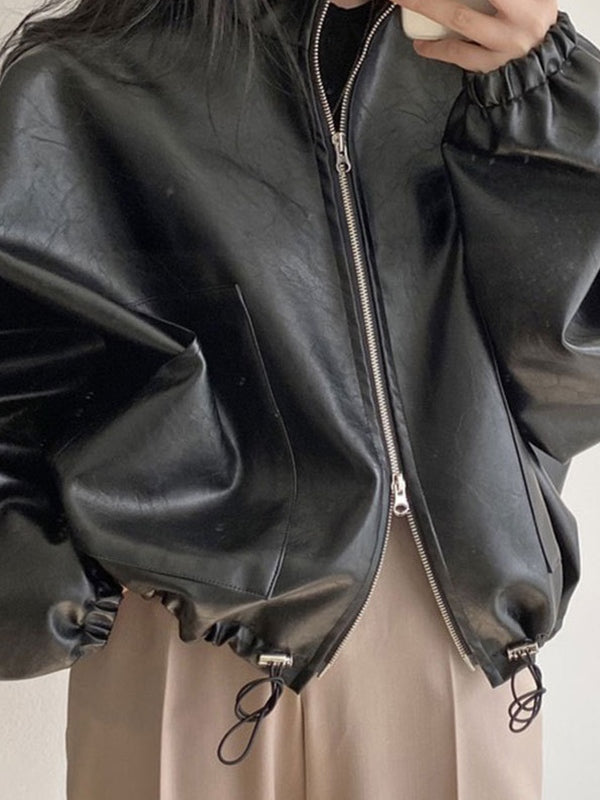 R&B | Schwarze Jacke mit Kordelzug und Kragen
