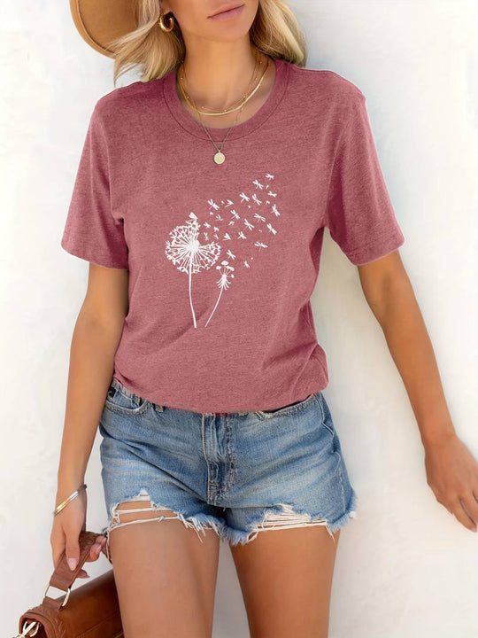 R&B – T-Shirt Mit Löwenzahn-Print Und Rundhalsausschnitt