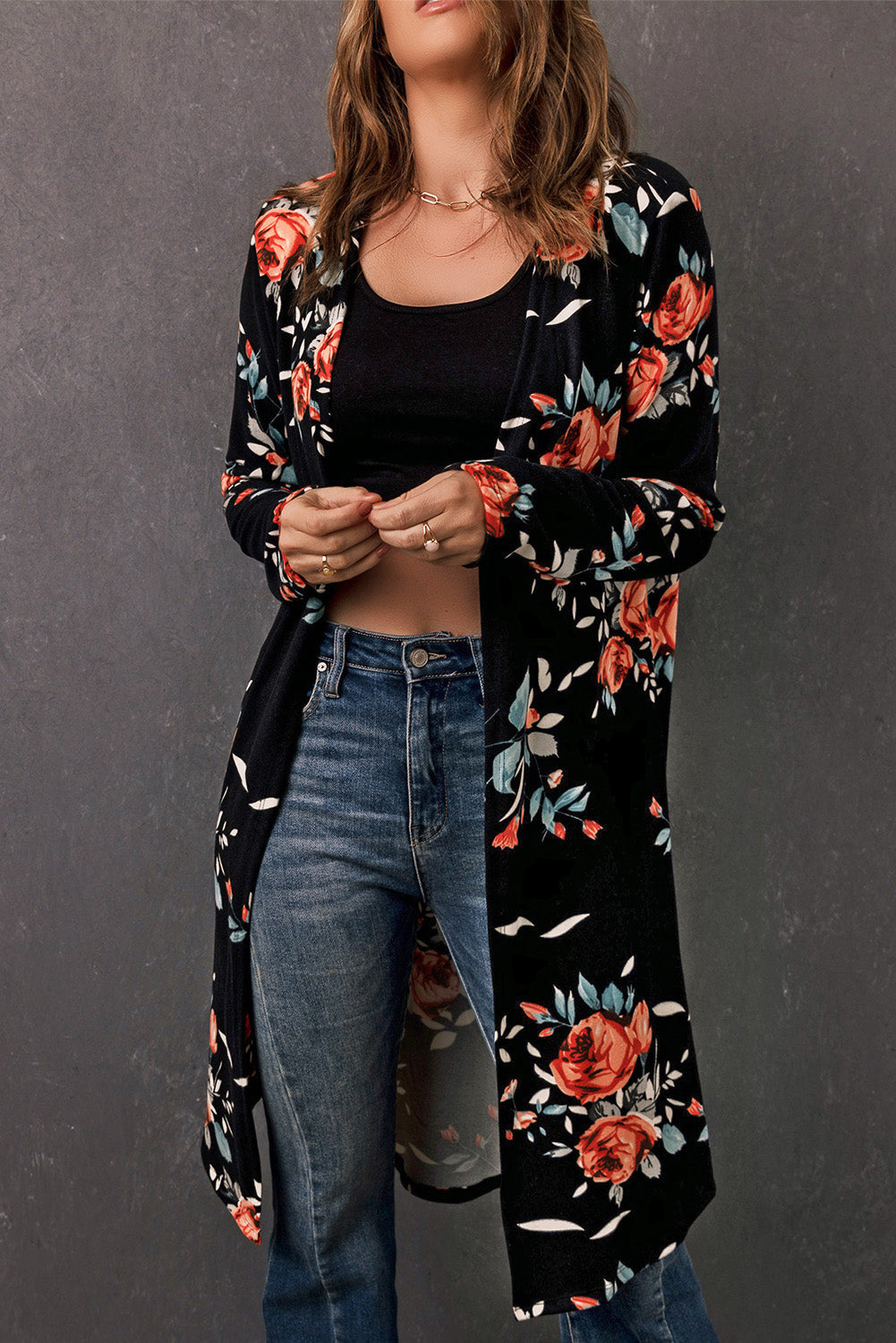 R&B | Bedruckter Offene Front Langarm Cardigan