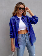 R&B | Denimjacke Boho Nicht Dehnbar, Einfarbig, Knopfverschluss