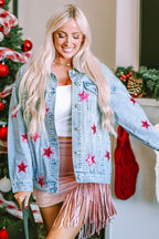 R&B | Star Pailletten Knopfverschluss Denimjacke