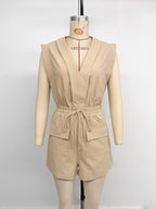 R&B | Kordelzug Tasche V-Ausschnitt einfarbig Jumpsuit Shorts