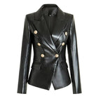 R&B | Schwarze Lederblazer Damen - Formal-Geschäft - Uni-Einfarbig