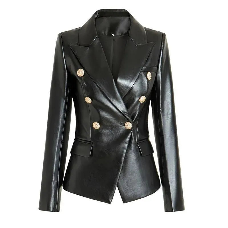 R&B | Schwarze Lederblazer Damen - Formal-Geschäft - Uni-Einfarbig