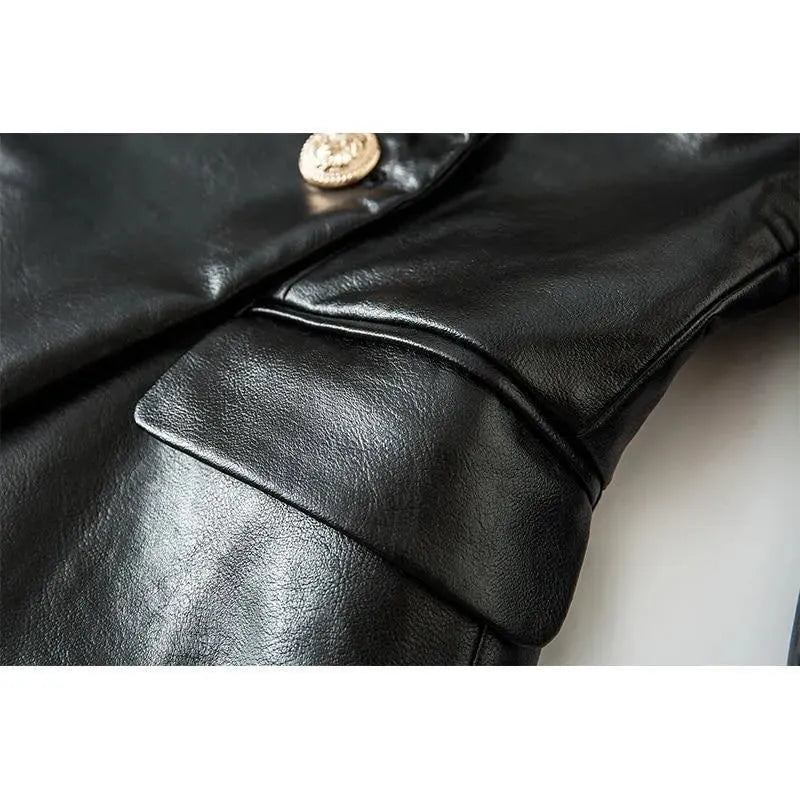 R&B | Schwarze Lederblazer Damen - Formal-Geschäft - Uni-Einfarbig
