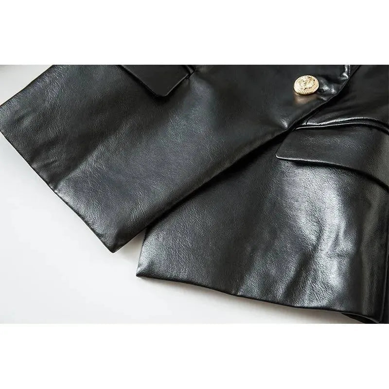 R&B | Schwarze Lederblazer Damen - Formal-Geschäft - Uni-Einfarbig