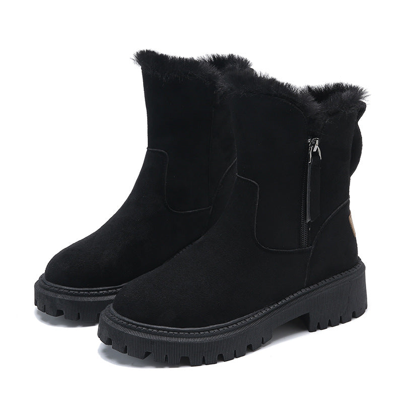 R&B | Knöchelhohe Stiefel – Wildleder-Obermaterial – Kunstfell Gefüttert – Chunky Profilsohle – Seitenreißverschluss