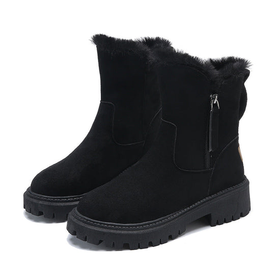 R&B | Knöchelhohe Stiefel – Wildleder-Obermaterial – Kunstfell Gefüttert – Chunky Profilsohle – Seitenreißverschluss