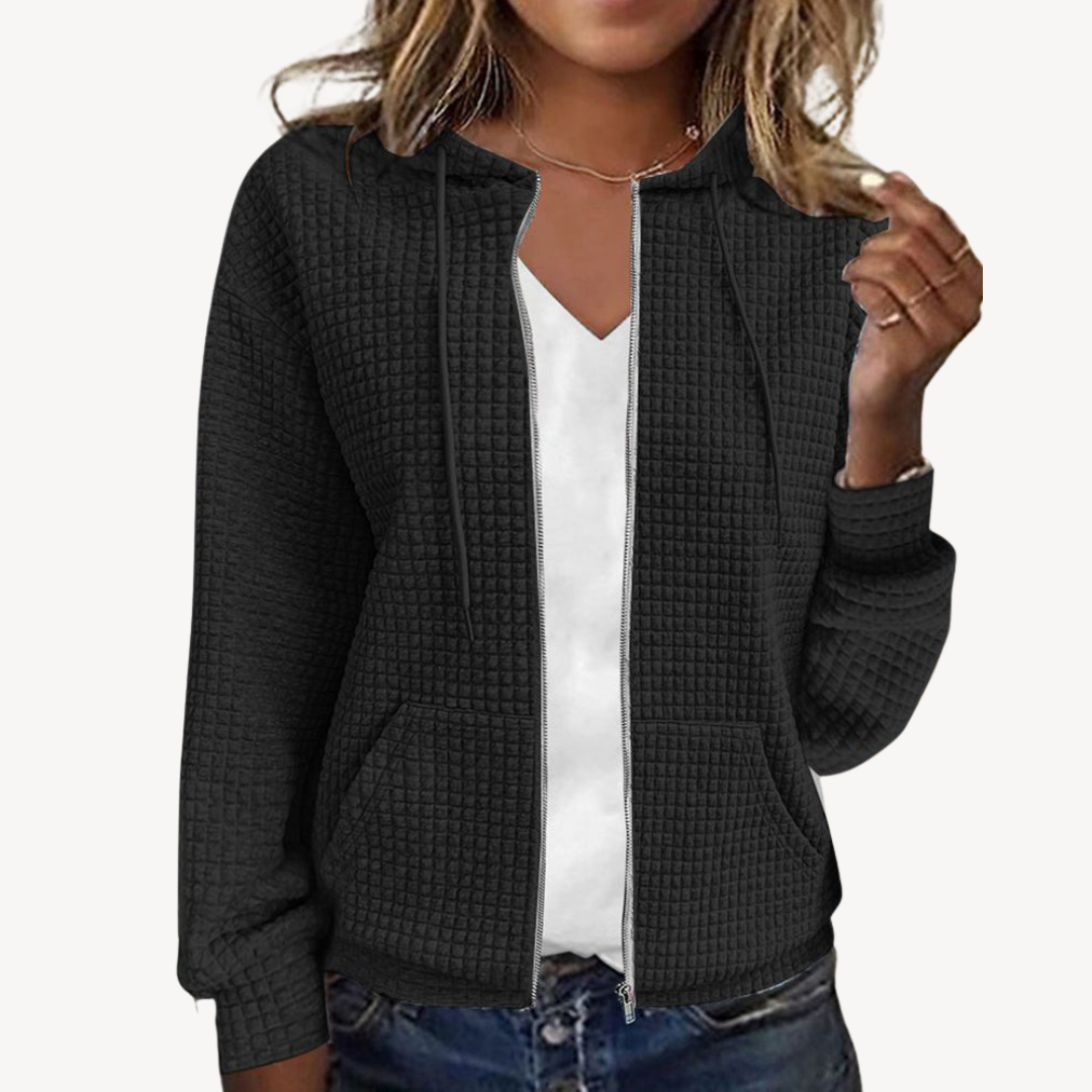 R&B | Damen Waffelstrick Reißverschluss Kapuzenjacke