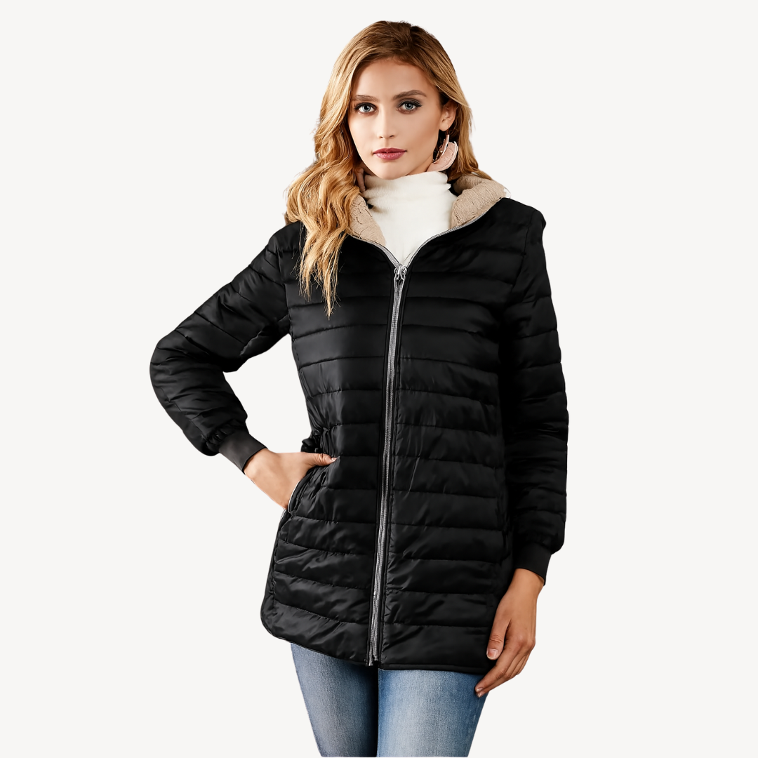 R&B | Damen Kunstpelz Futter Gesteppte Kapuzenjacke
