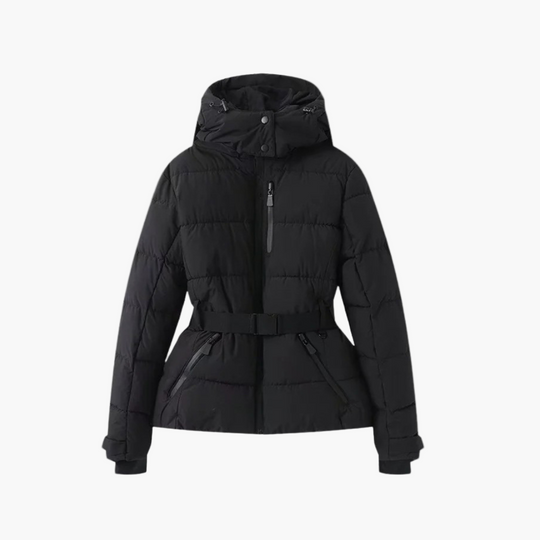 R&B | Steppjacke mit Gürtel und Kapuze - Elegante, Wasserabweisende Winterjacke für Alltag und Outdoor