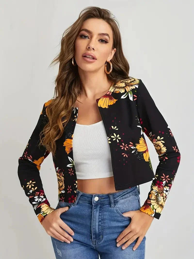 R&B | Damenblazer mit Blumenmuster und Offener Vorderseite