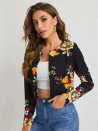 R&B | Damenblazer mit Blumenmuster und Offener Vorderseite