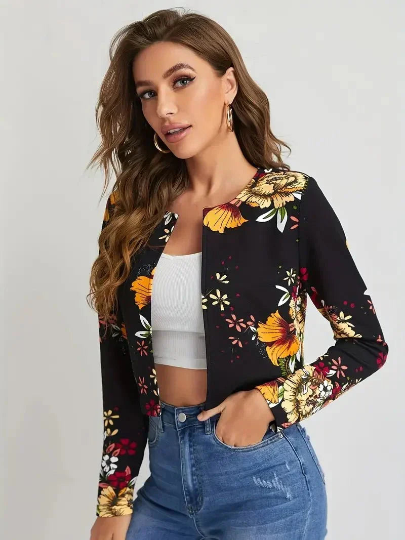 R&B | Damenblazer mit Blumenmuster und Offener Vorderseite