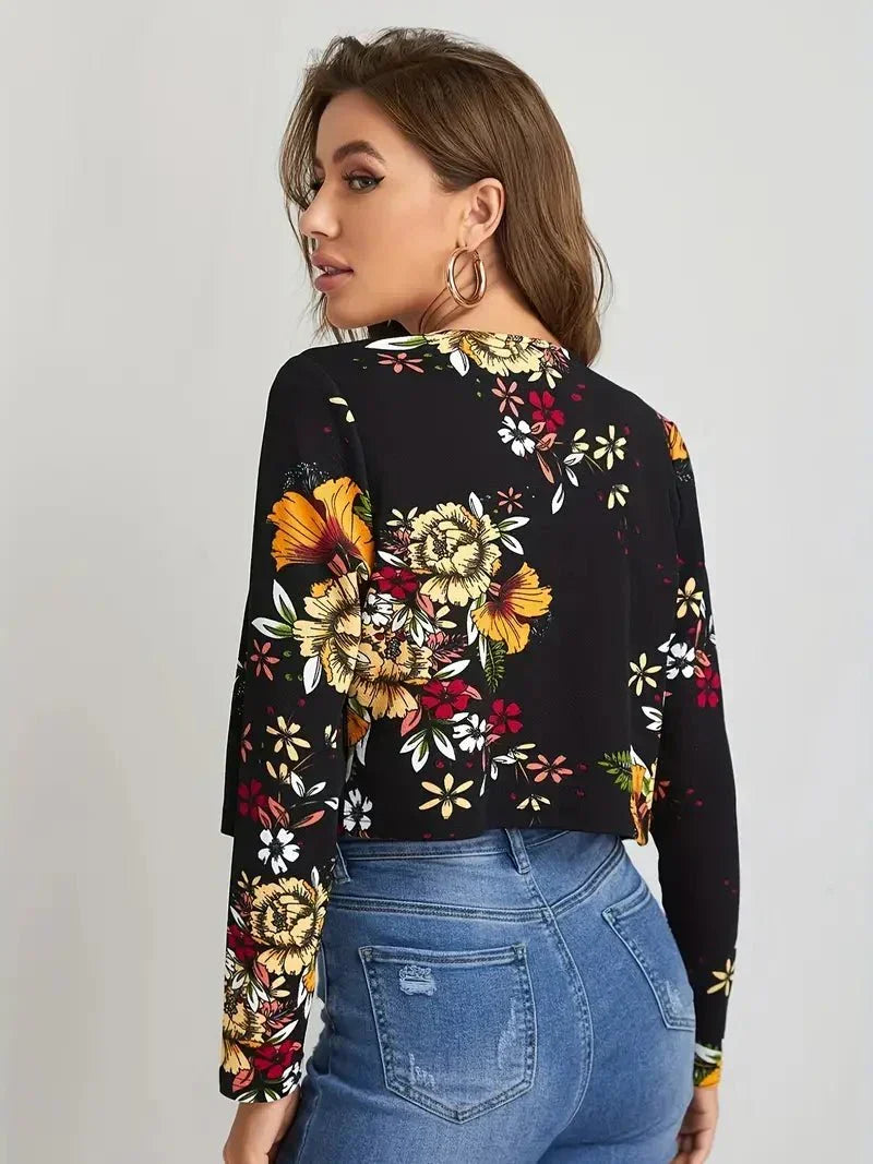 R&B | Damenblazer mit Blumenmuster und Offener Vorderseite
