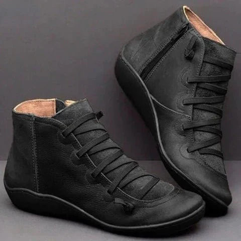 R&B | Stiefeletten Leder Schnürung mit Seitlichem Reißverschluss Passgenau Erhöhte Sohle