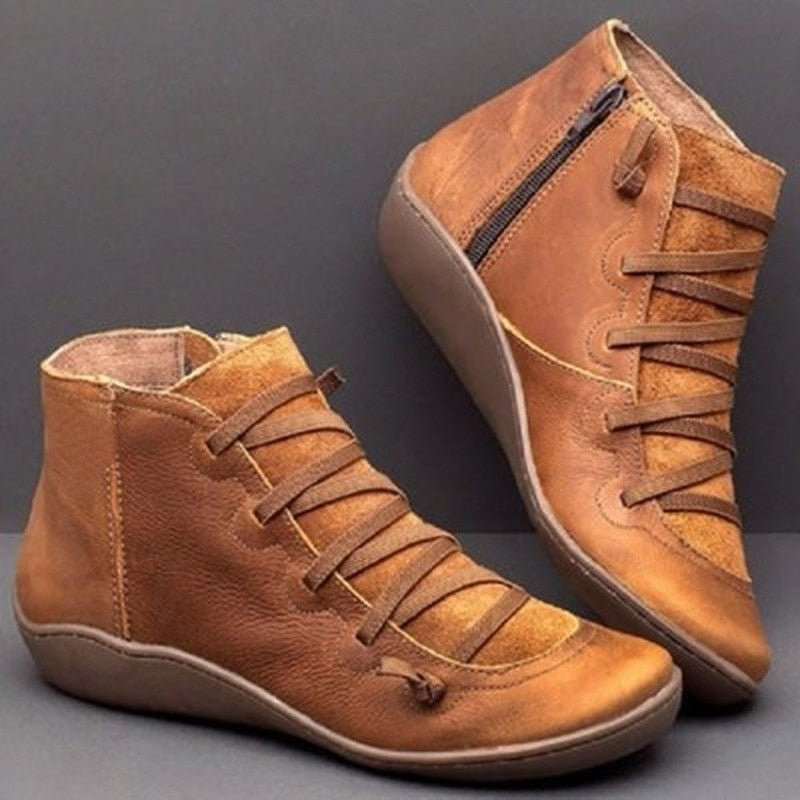 R&B | Stiefeletten Leder Schnürung mit Seitlichem Reißverschluss Passgenau Erhöhte Sohle