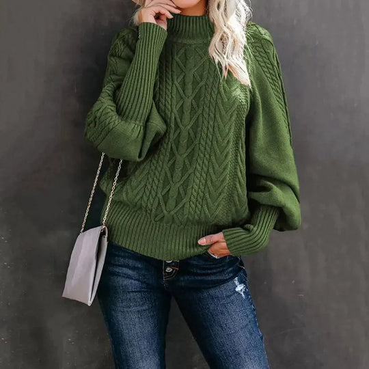 R&B | Chunky Strickpullover mit Hohem Kragen Kabelstrick Design Warme Bequemlichkeit