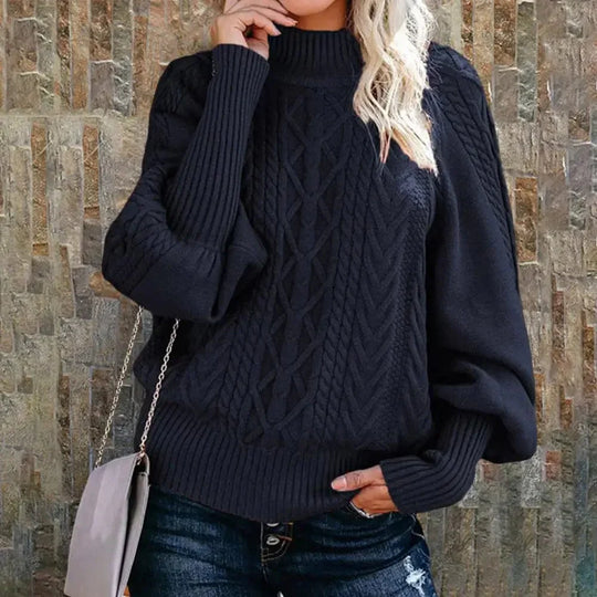R&B | Chunky Strickpullover mit Hohem Kragen Kabelstrick Design Warme Bequemlichkeit
