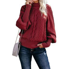 R&B | Chunky Strickpullover mit Hohem Kragen Kabelstrick Design Warme Bequemlichkeit