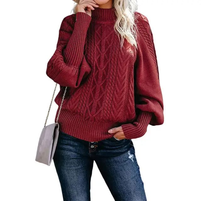 R&B | Chunky Strickpullover mit Hohem Kragen Kabelstrick Design Warme Bequemlichkeit