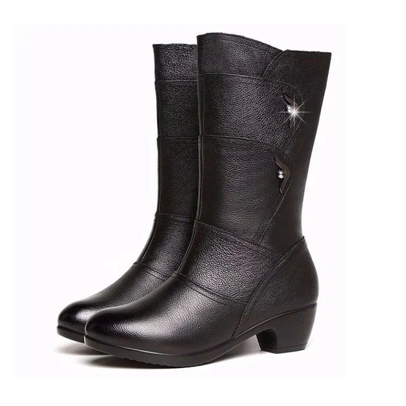 R&B | Damen Trendige Legere Pu Leder Schwarze Stiefel