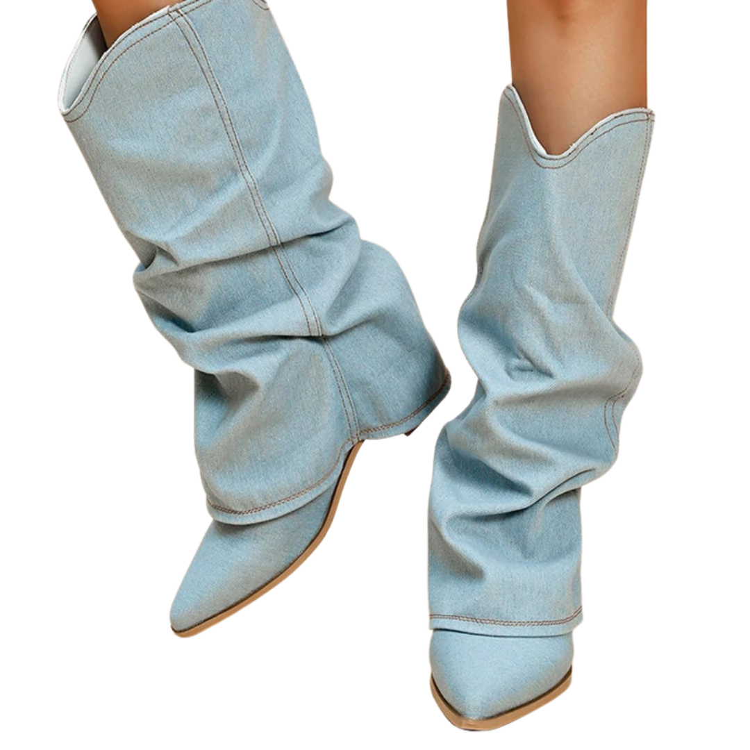 Denim-Stiefel für Frauen mit Blockabsätzen R&B