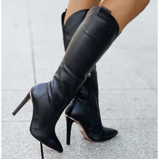 Elegante knielange Stiletto-Stiefel mit seitlichem Reißverschluss R&B