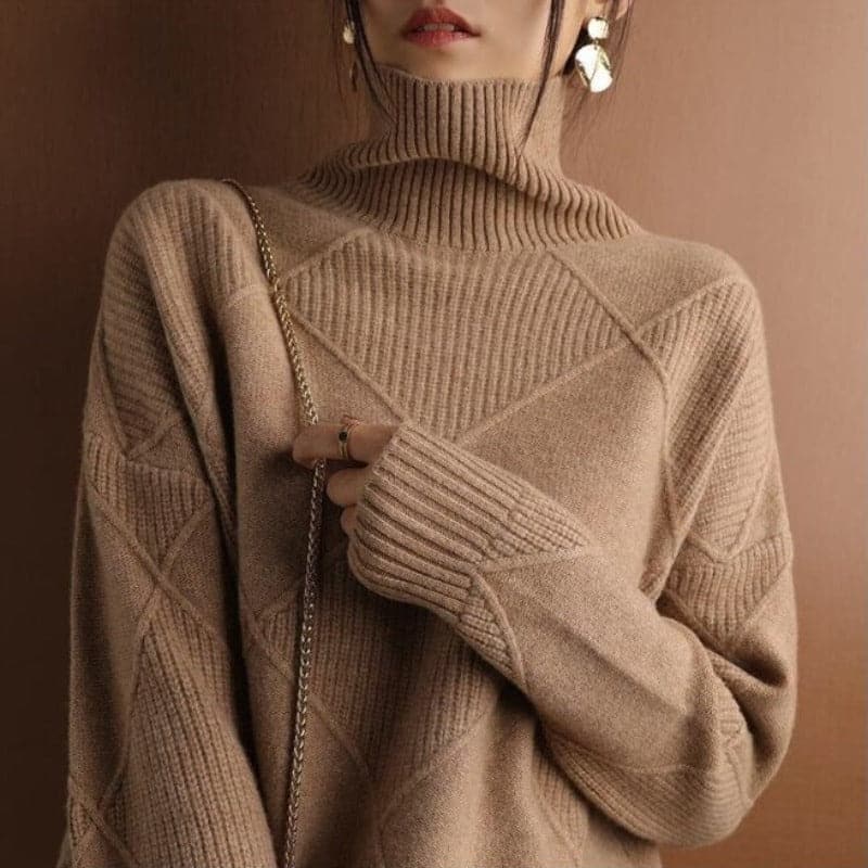 R&B | Rollkragenpullover mit Diamantmuster Gestrickt -Weich und Bequem